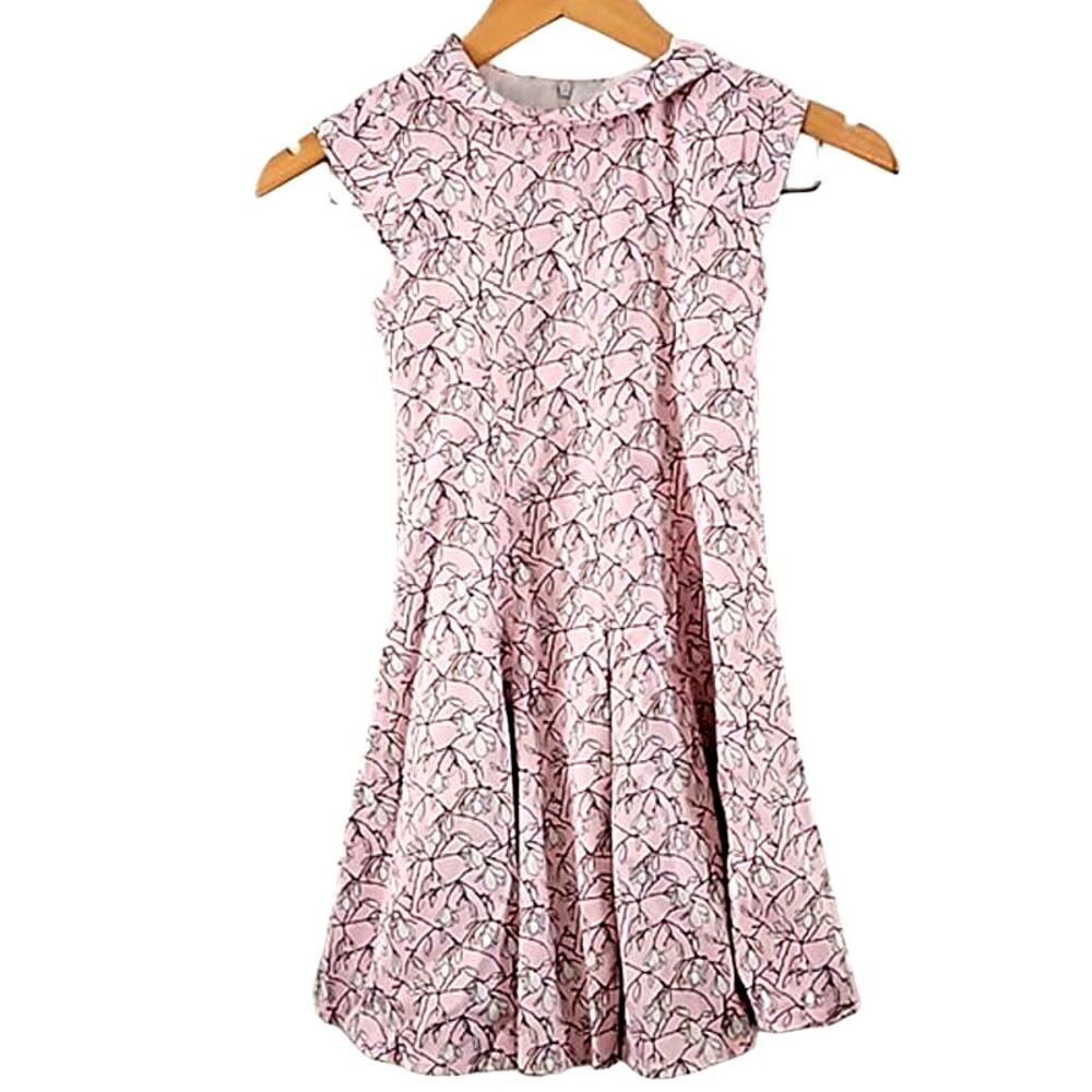 Excellent Mini Donna Collection Girls Pink Floral A-Line Dress w/ Tie Waist Sz 8